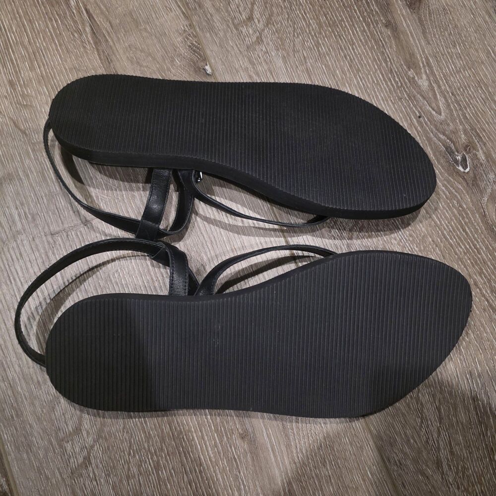 Pilcro x Anthropologie Leather Black Slingback Thong Sandals Flat Size 40 US 9 - Picture 4 of 4